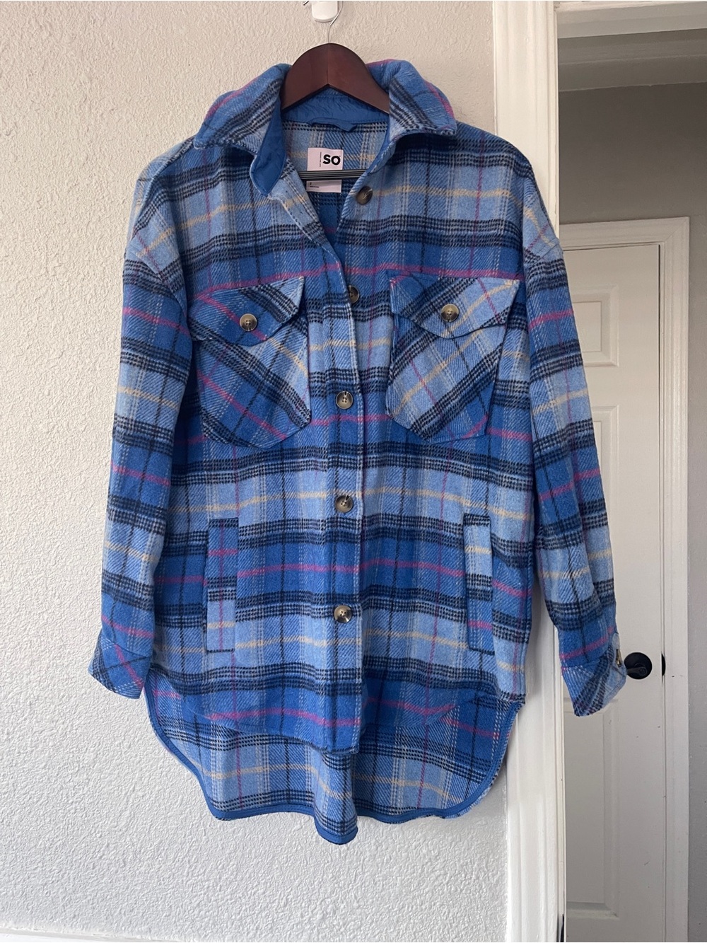 SO Goods for Life Blue Plaid Shacket Shirt Jacket Women’s Small